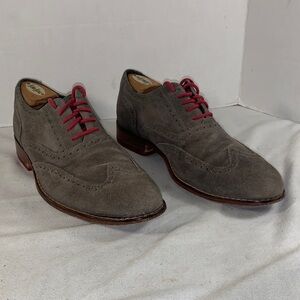 Cole Haan Men's Gray Suede Wingtip Oxfords with Red Laces